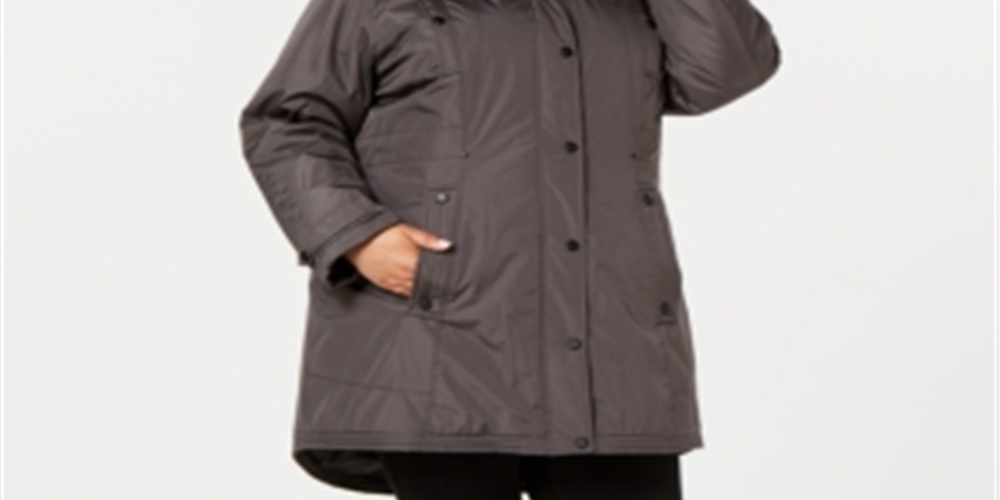 Madden Girl Women's Faux Fur Pocketed Hooded Zippered Parka Winter Jacket Coat Gray Size 1X