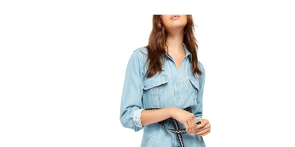 Free People Women's Shapeshifter Denim Frayed Hem Romper Blue Size Small