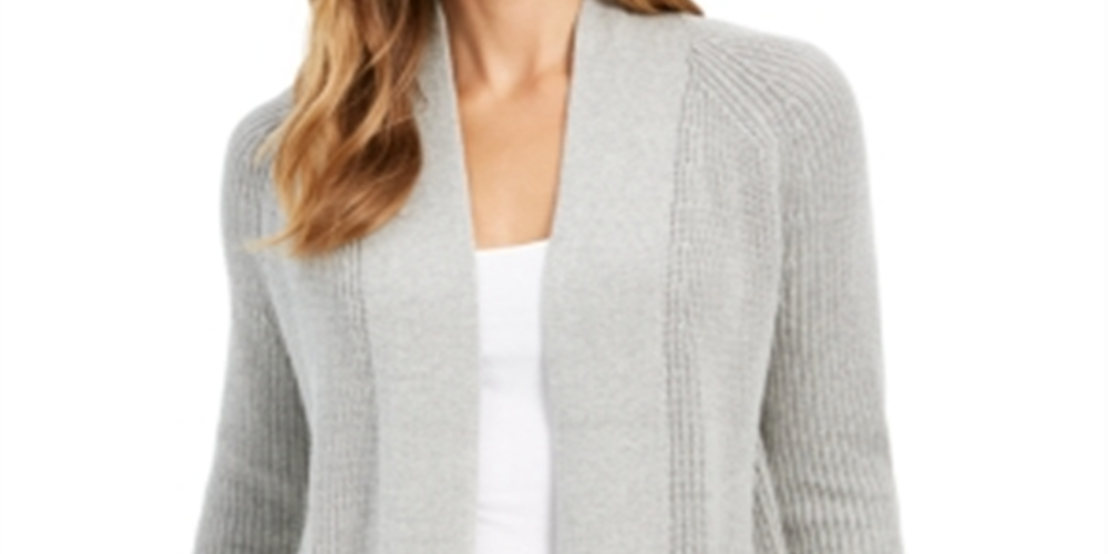 Charter Club Women's Cotton Cropped Cardigan Silver Tin Size Petite XL