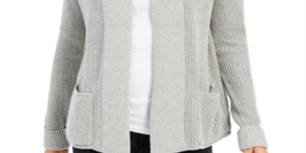 Charter Club Women's Cotton Cropped Cardigan Silver Tin Size Petite XL