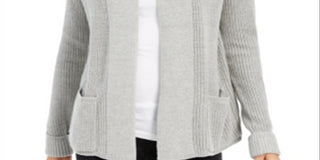 Charter Club Women's Cotton Cropped Cardigan Silver Tin Size Petite XL