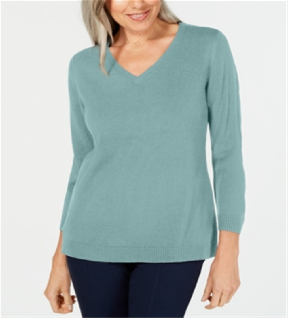 Karen Scott Women's V Neck Sweater Mint Size Medium