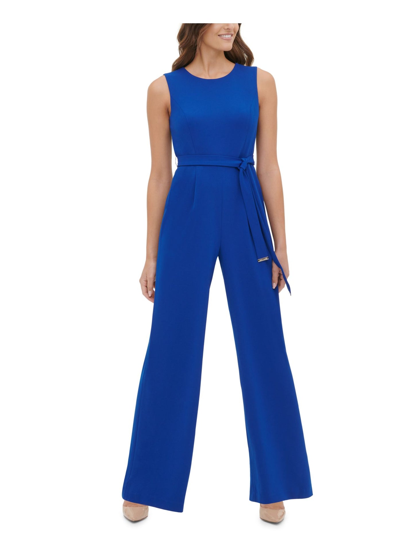 Tommy Hilfiger Women's Crepe Belted Jumpsuit Blue Size 4