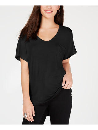 Hippoe Rose Women's Pocket at Front Short Sleeve V Neck T-Shirt Juniors Black Size S