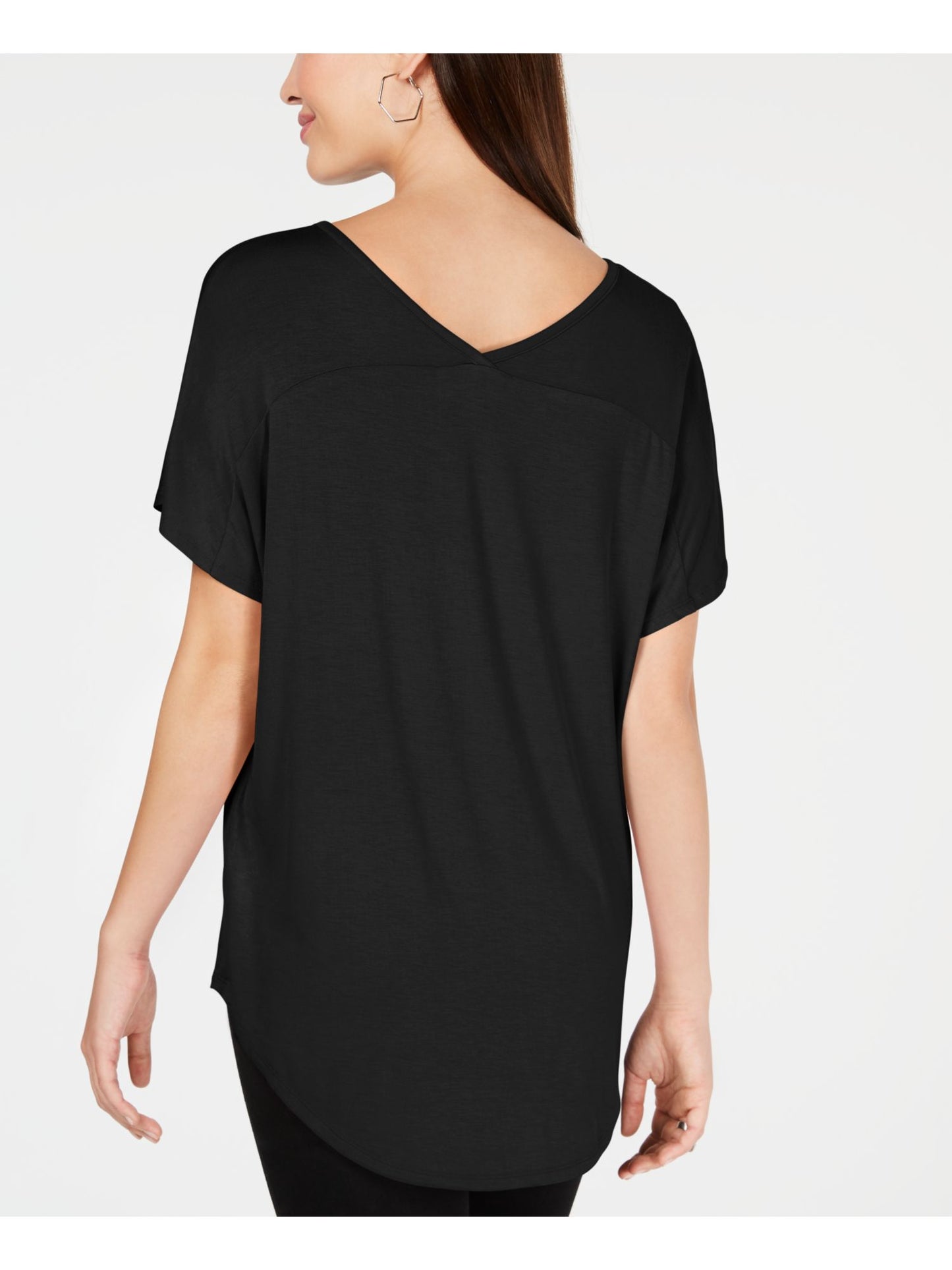 Hippoe Rose Women's Pocket at Front Short Sleeve V Neck T-Shirt Juniors Black Size S