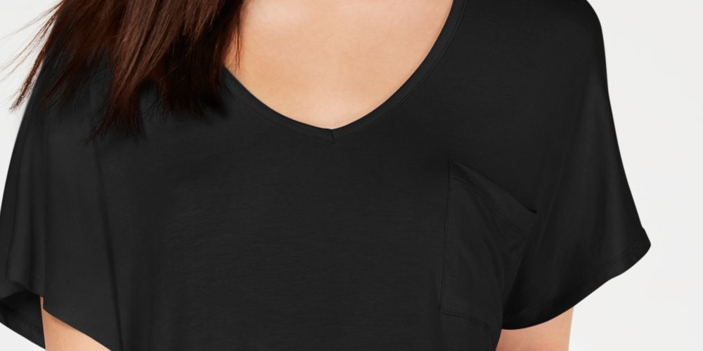 Hippoe Rose Women's Pocket at Front Short Sleeve V Neck T-Shirt Juniors Black Size S