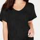 Hippoe Rose Women's Pocket at Front Short Sleeve V Neck T-Shirt Juniors Black Size S