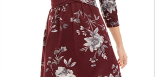Be Bop Women's Twist Front Floral 3/4 Sleeve a Line Dress Purple Size XX-Large