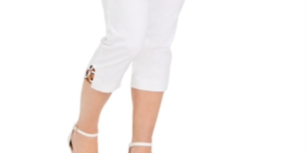 JM Collection Women's Tortoise Look Ring Tummy Control Capri Pants White Size X-Small