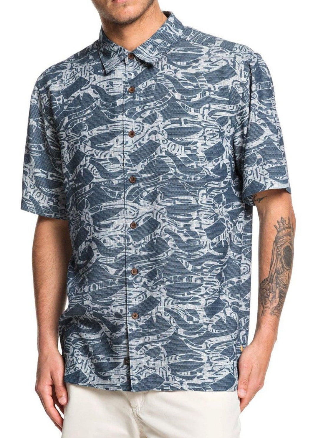 Quiksilver Men's Tribal Kelp Shirt Blue Size XX-Large