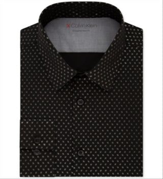 Calvin Klein Men's Extreme Slim Fit Line Print Dress Shirt Red Size XL