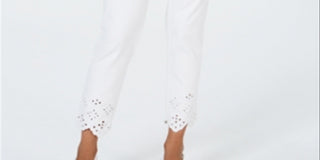 Charter Club Women's Bristol Eyelet Hem Skinny Jeans White Size 18