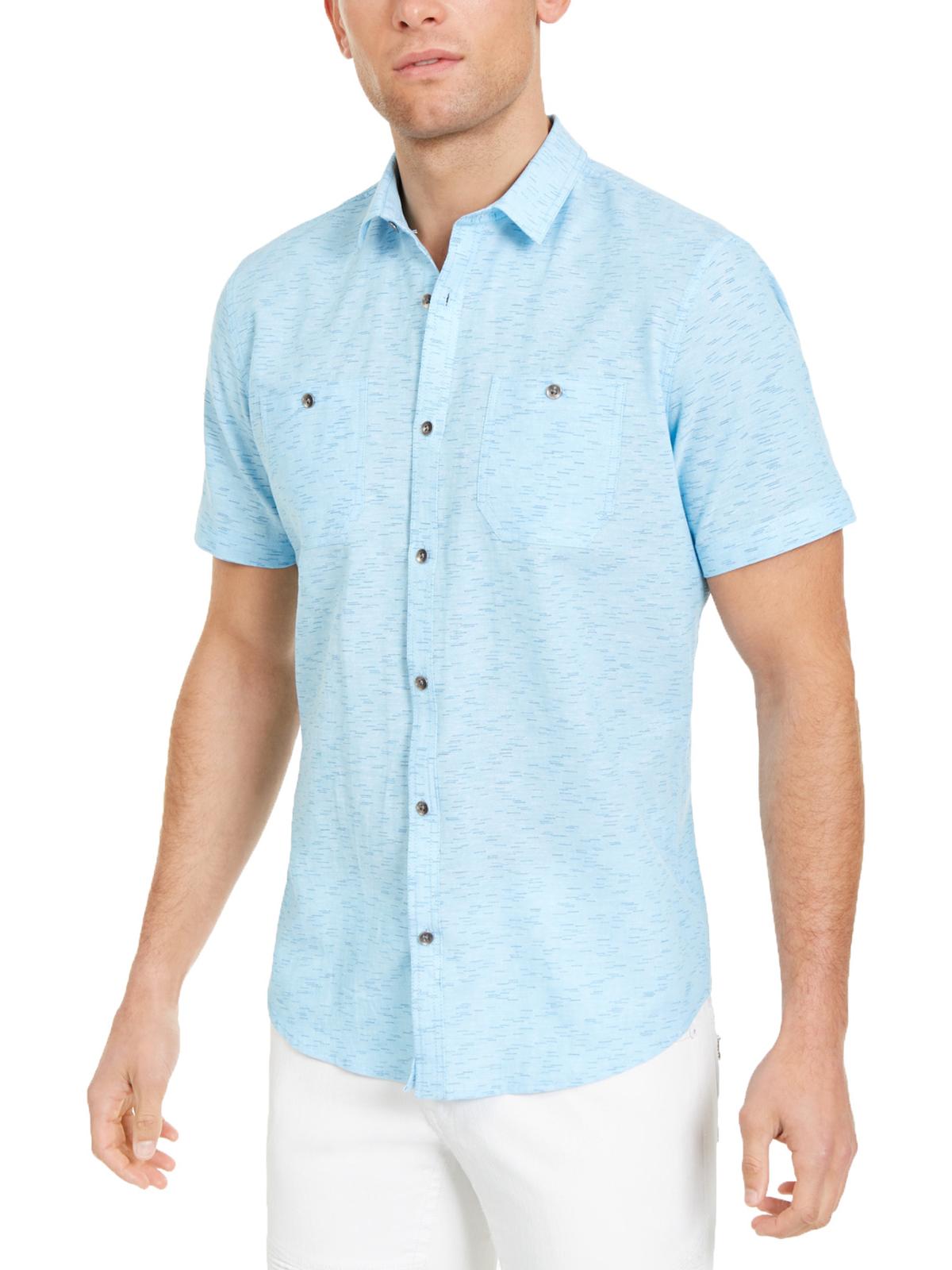 INC International Concepts Men's Collared Printed Button Down Shirt Blue Size Small