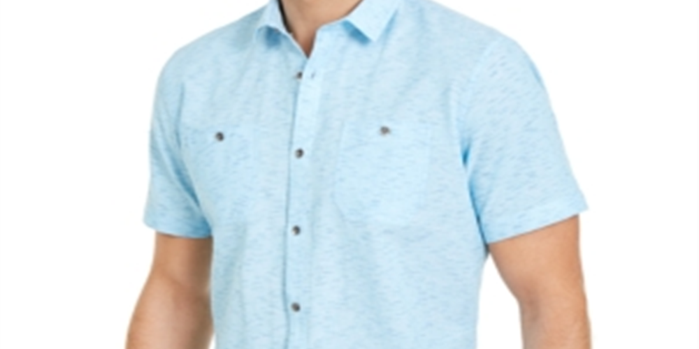 INC International Concepts Men's Collared Printed Button Down Shirt Blue Size Small