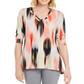JM Collection Women's Printed Grommet Neck Top Red Size X-Small