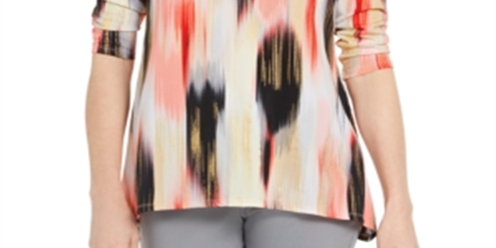 JM Collection Women's Printed Grommet Neck Top Red Size X-Small