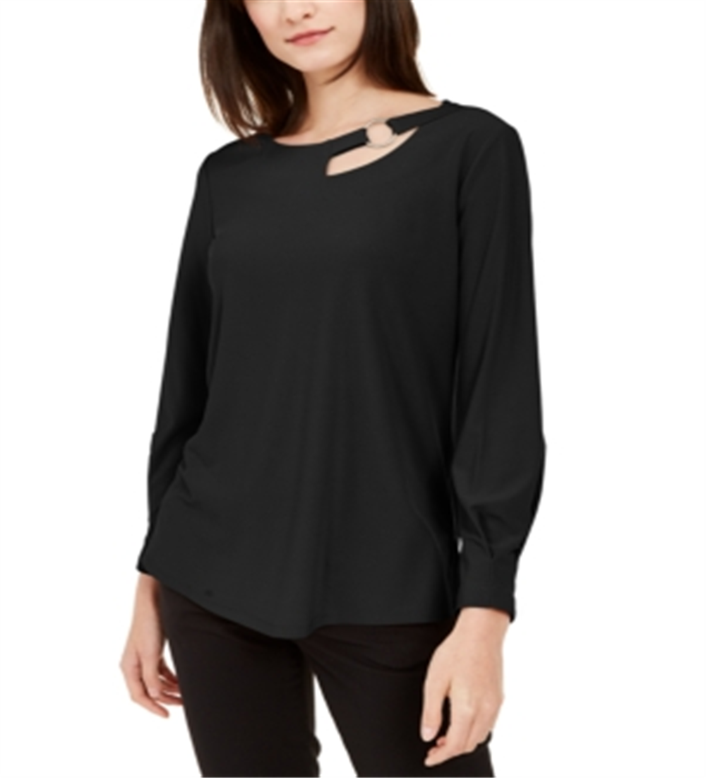 Alfani Women's Cut Out Blouse Black Size Petite Medium