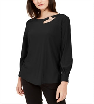 Alfani Women's Cut Out Blouse Black Size Petite Medium