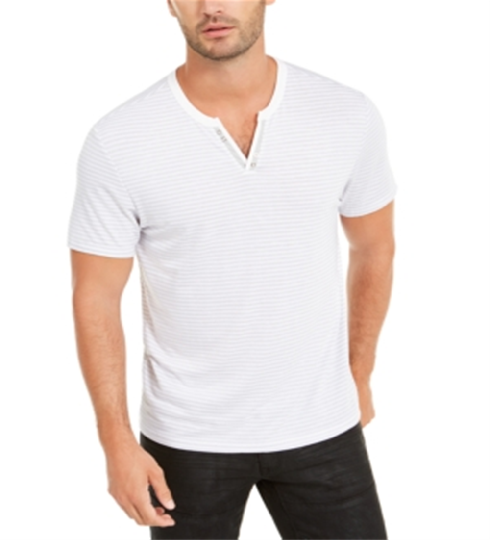 INC International Concepts Men's Striped Split Neck T-Shirt White Size Small