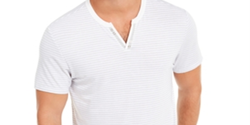 INC International Concepts Men's Striped Split Neck T-Shirt White Size Small