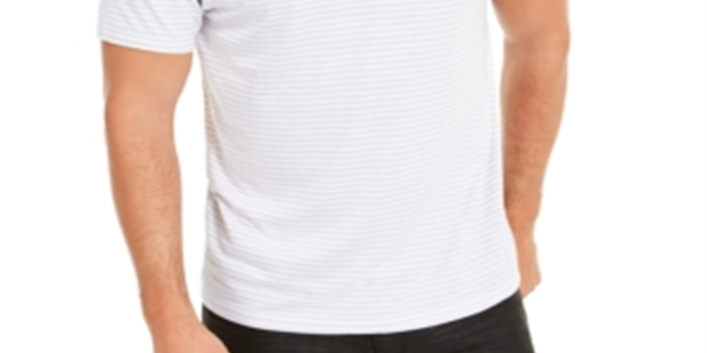 INC International Concepts Men's Striped Split Neck T-Shirt White Size Small