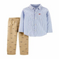 Carter's Baby Boy's 2 Pc Cotton Striped Button Front Top & Hero Vehicle Print Pants Set Blue Size 3MOS