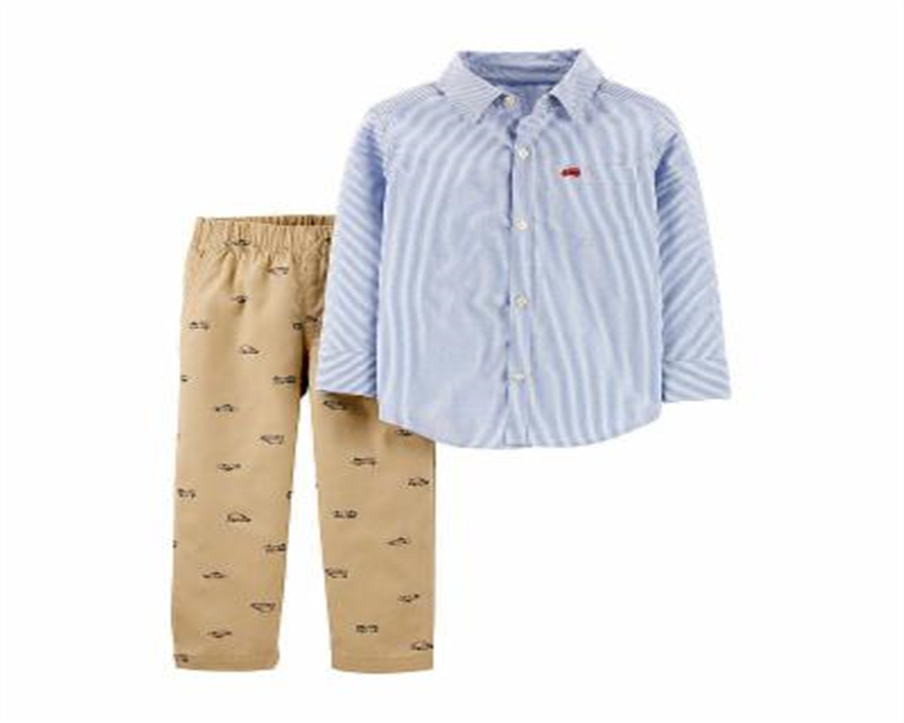 Carter's Baby Boy's 2 Pc Cotton Striped Button Front Top & Hero Vehicle Print Pants Set Blue Size 3MOS