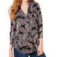 Charter Club Women's Pleated V Neck Paisley Knit Shirt Black Multi Size S