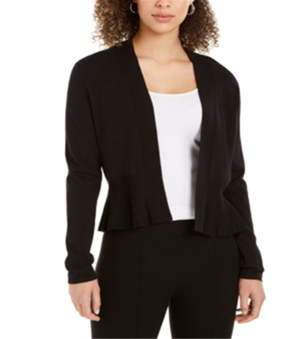 Charter Club Women's Open Front Peplum Cardigan Black Size Small
