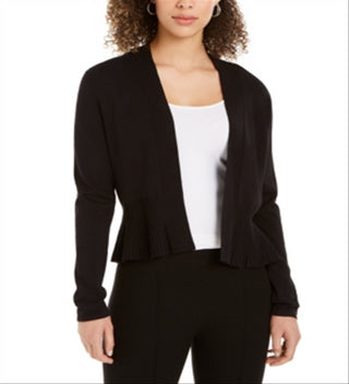 Charter Club Women's Open Front Peplum Cardigan Black Size Small