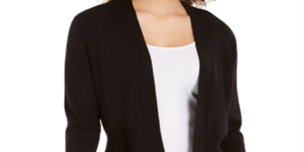 Charter Club Women's Open Front Peplum Cardigan Black Size Small