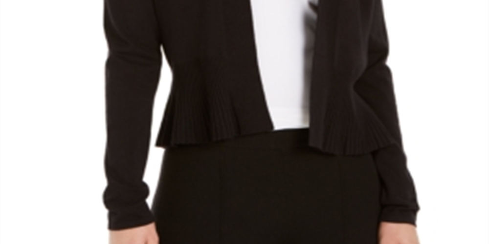 Charter Club Women's Open Front Peplum Cardigan Black Size Small