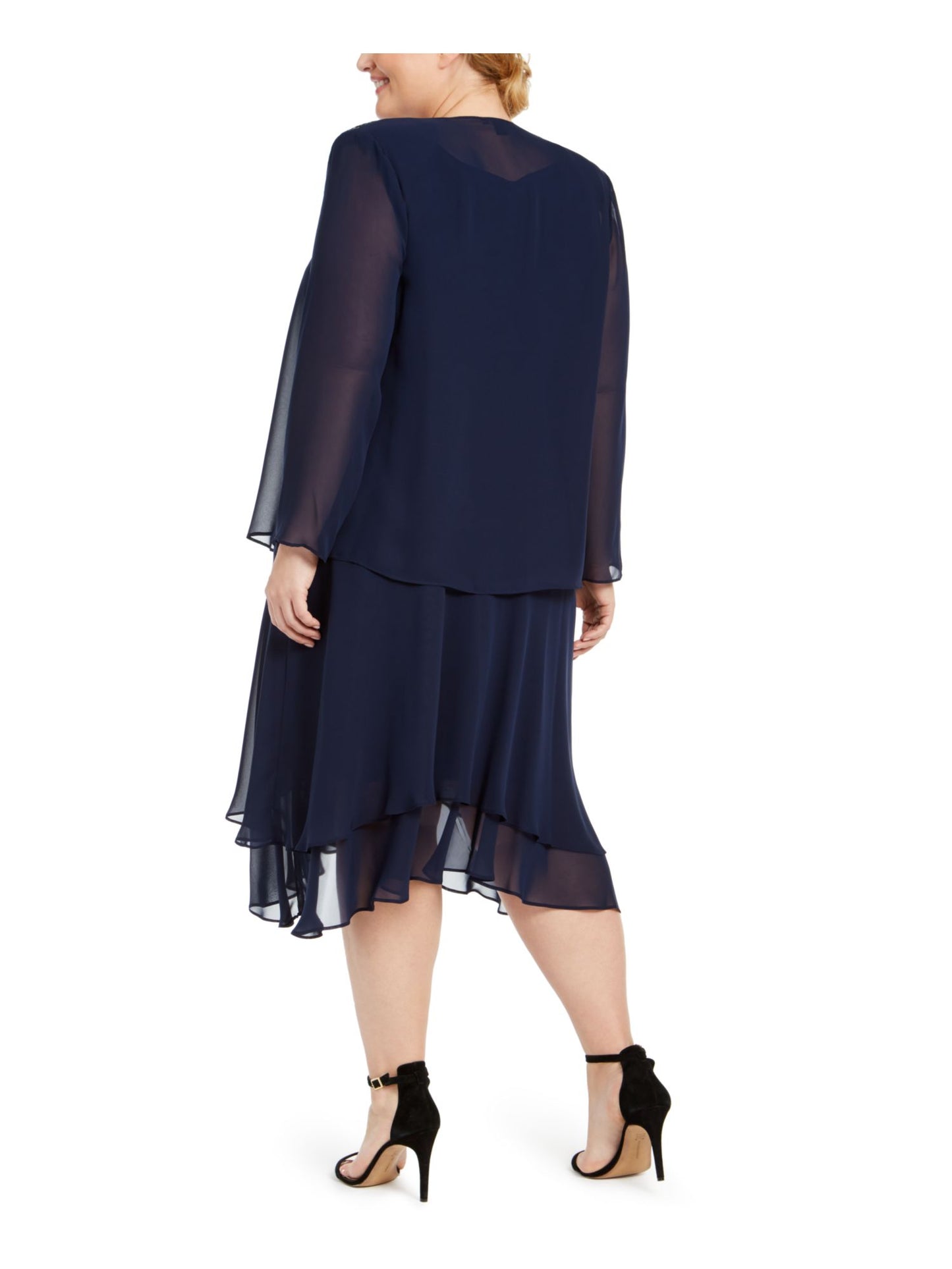 SL Fashions Women's Plus 2PC Embellished Shift Dress Blue Size 14W