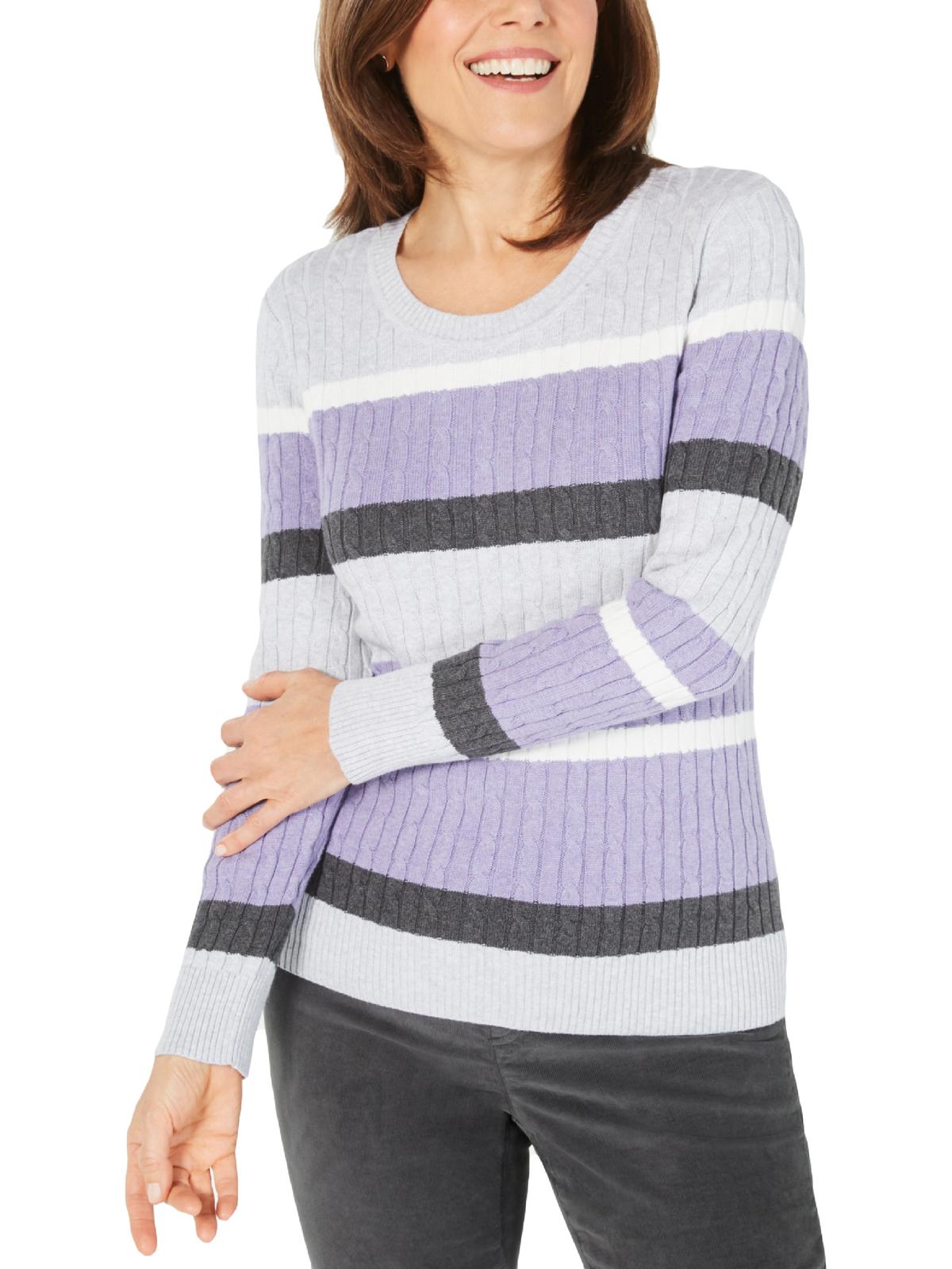 Karen Scott Women's Striped Pullover Crewneck Sweater Purple Size X-Small