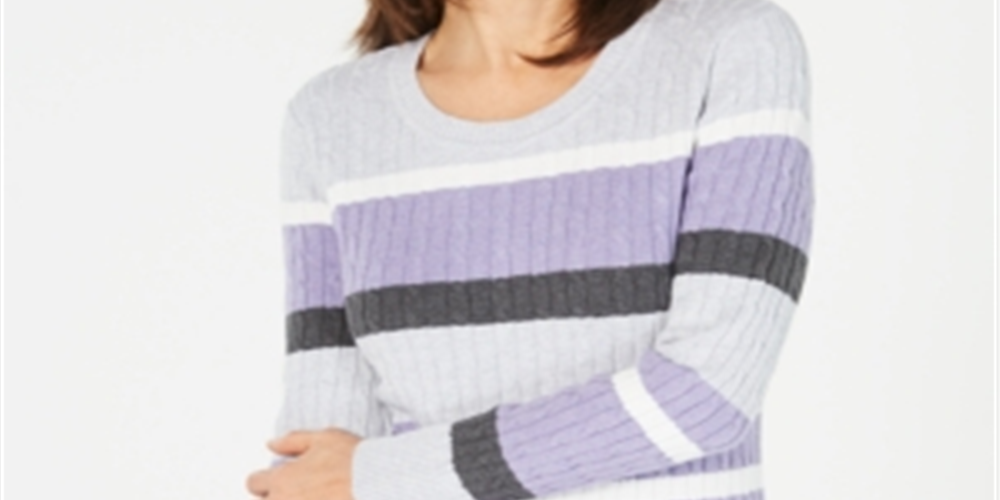 Karen Scott Women's Striped Pullover Crewneck Sweater Purple Size X-Small