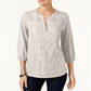 Style & Co Women's Lace Front Henley Top StoneWAll Size PP