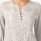 Style & Co Women's Lace Front Henley Top StoneWAll Size PP
