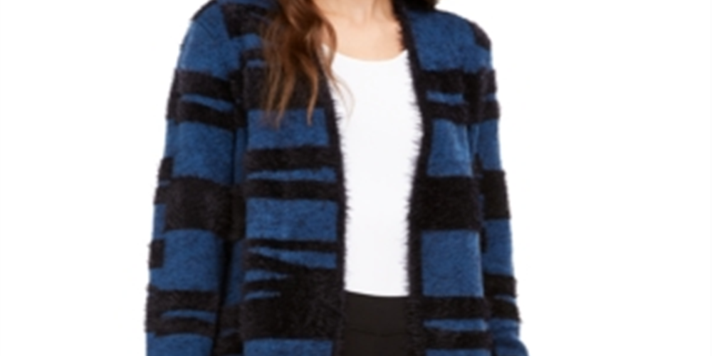 Alfani Women's Eyelash Knit Long CardiganT eal/Black Size Petite L