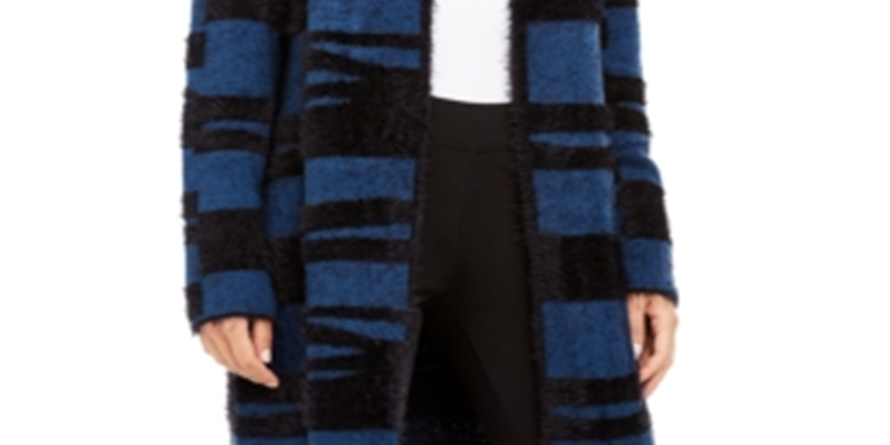 Alfani Women's Eyelash Knit Long CardiganT eal/Black Size Petite L