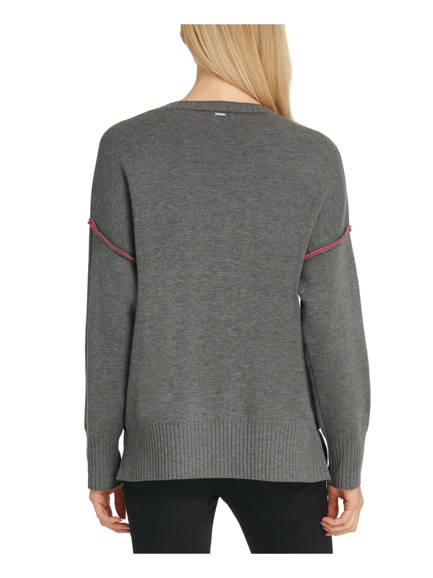 DKNY Women's Long Sleeve Crew Neck Sweater Gray Size X-Large
