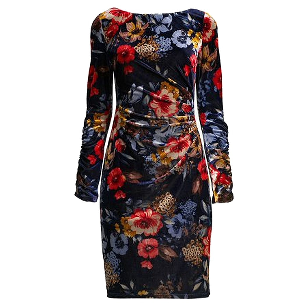 Vince Camuto Women's Sheath Multi Floral Velvet Dress Navy Size 12