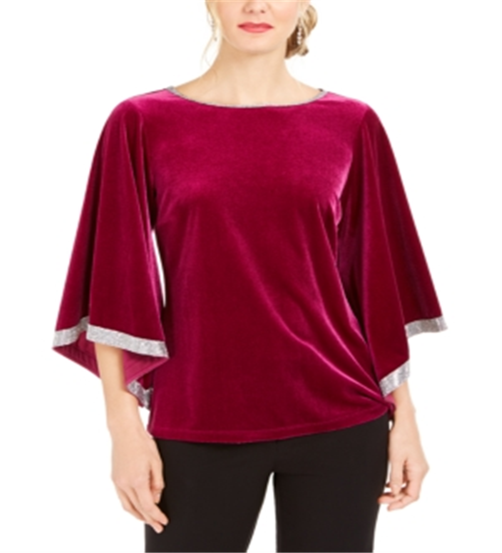 MSK Women's Rhinestone Trim Velvet Top Pink Size X-Large