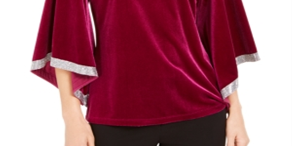 MSK Women's Rhinestone Trim Velvet Top Pink Size X-Large