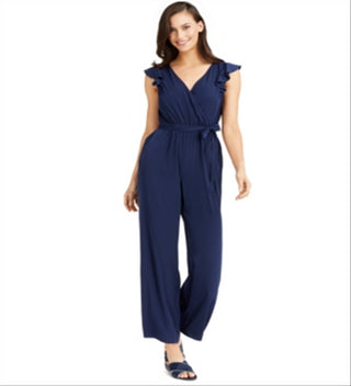 Charter Club Women's Flutter Sleeve Jumpsuit Blue Size 14