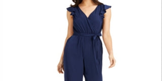 Charter Club Women's Flutter Sleeve Jumpsuit Blue Size 14