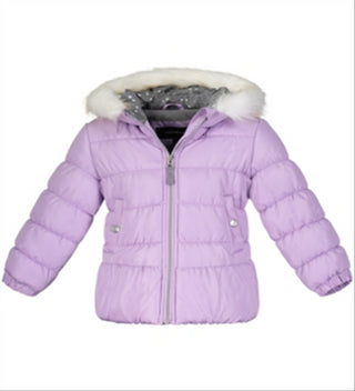 Weathertamer Little Girl's Faux Fur Trim & Hat Hooded Puffer Jacket Purple Size 5/6