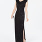 Jessica Howard Women's Metallic Floral Draped Gown Black Size 14