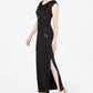 Jessica Howard Women's Metallic Floral Draped Gown Black Size 14