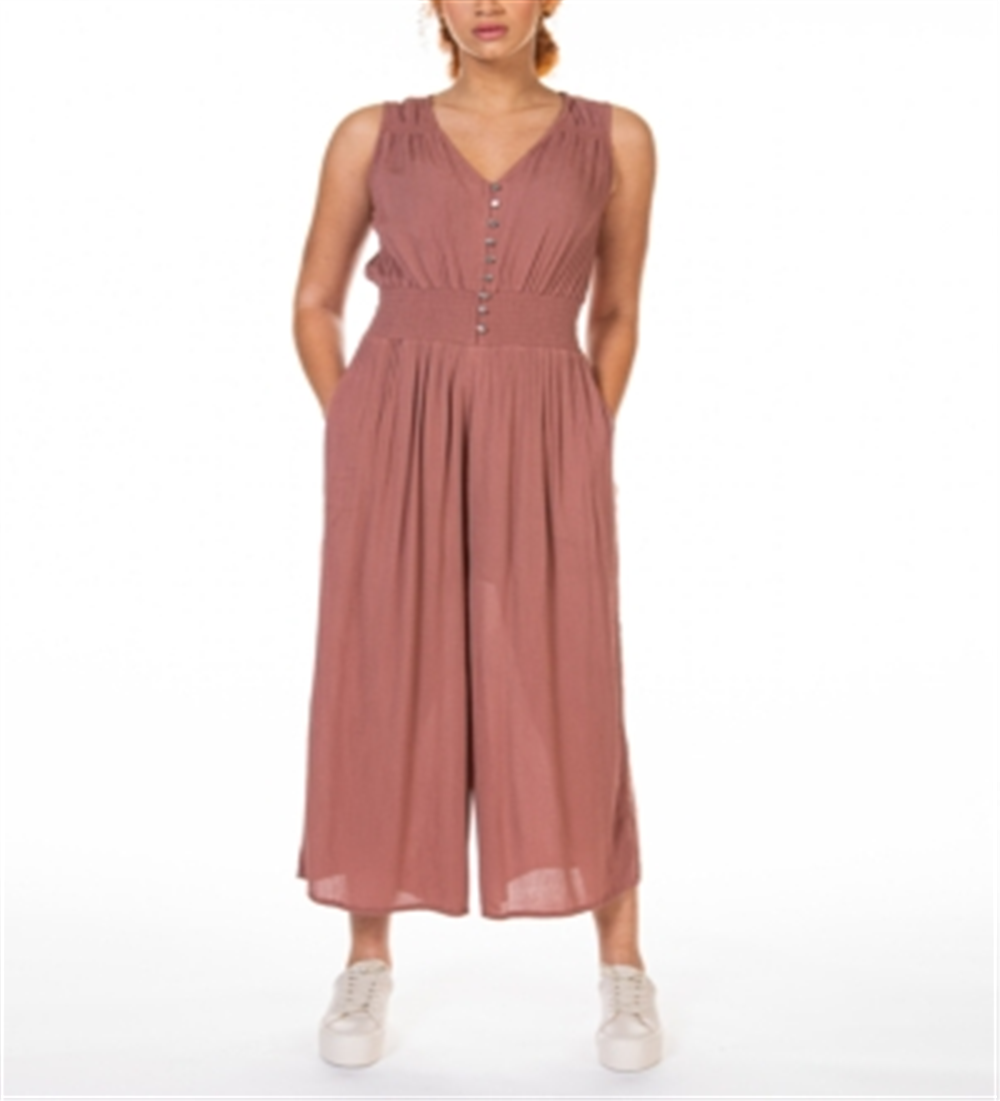 Black Tape Women's Smocked Waist Culotte Jumpsuit Dark Mauve Size Medium