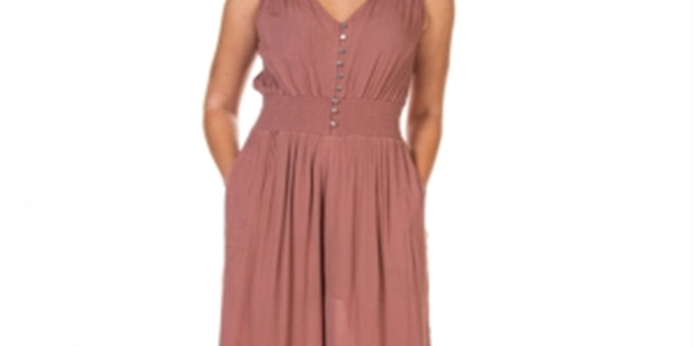 Black Tape Women's Smocked Waist Culotte Jumpsuit Dark Mauve Size Medium